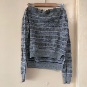 THEORY Knit Lightweight Spring Grey Purple Blue Brown Crew Stripes High Low Hem